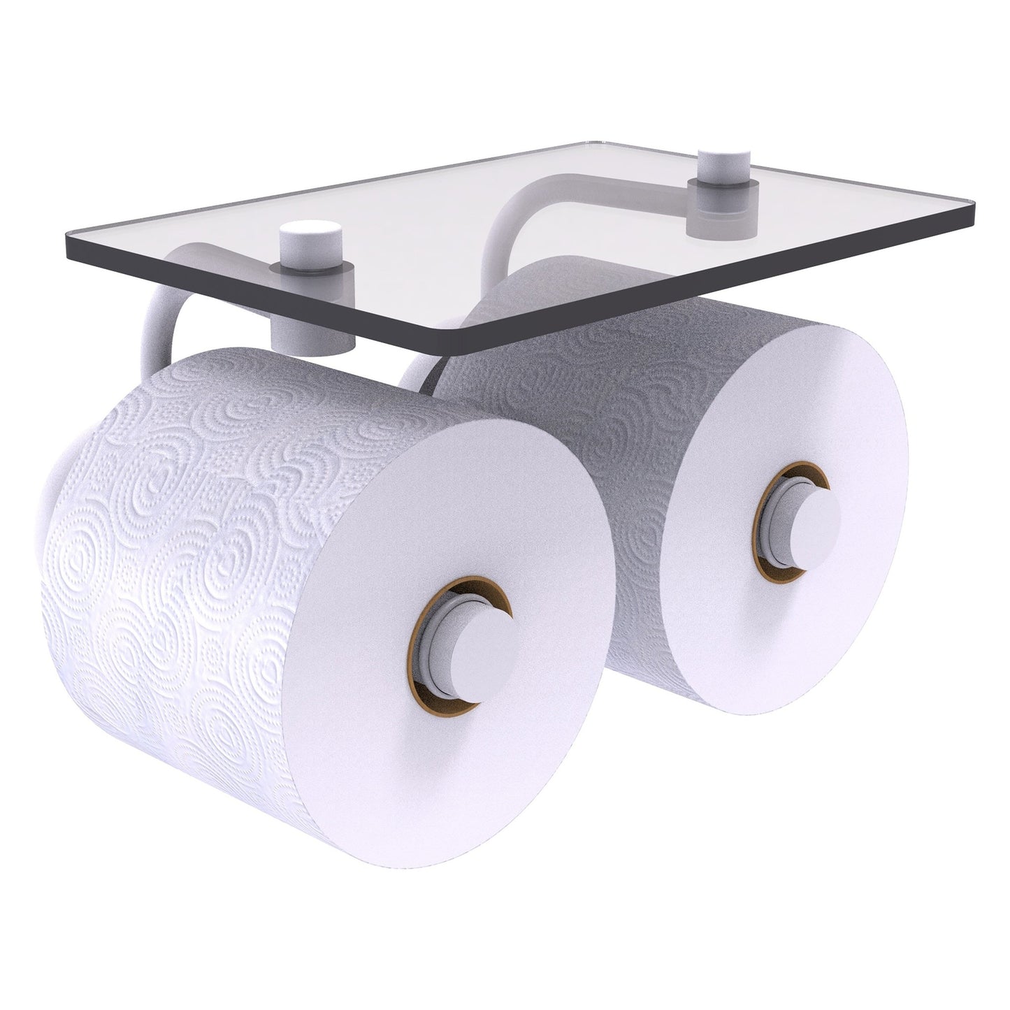 Allied Brass Prestige Skyline 8.5" x 7.15" Matte White Solid Brass 2-Roll Toilet Paper Holder With Glass Shelf
