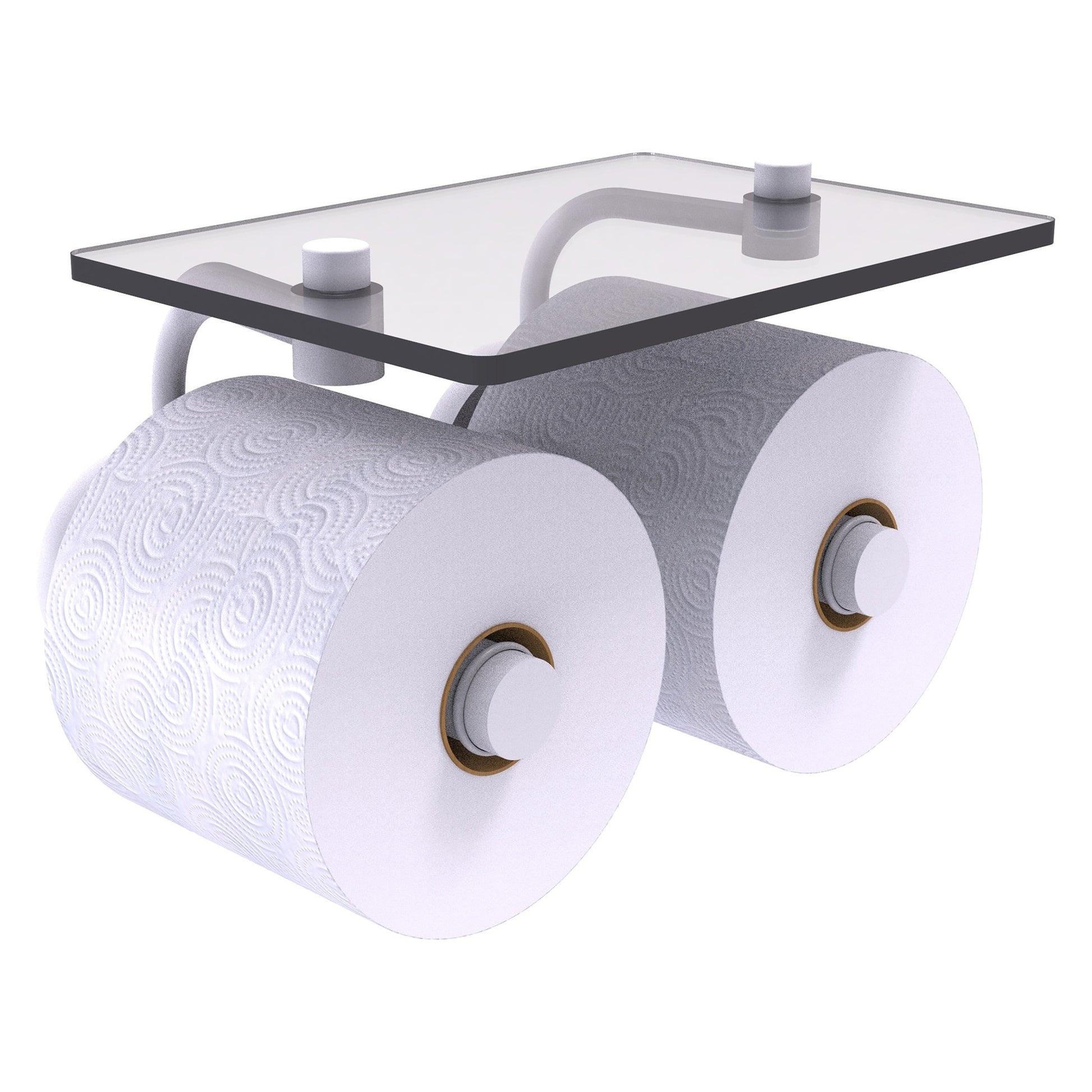 Allied Brass Prestige Skyline 8.5" x 7.15" Matte White Solid Brass 2-Roll Toilet Paper Holder With Glass Shelf