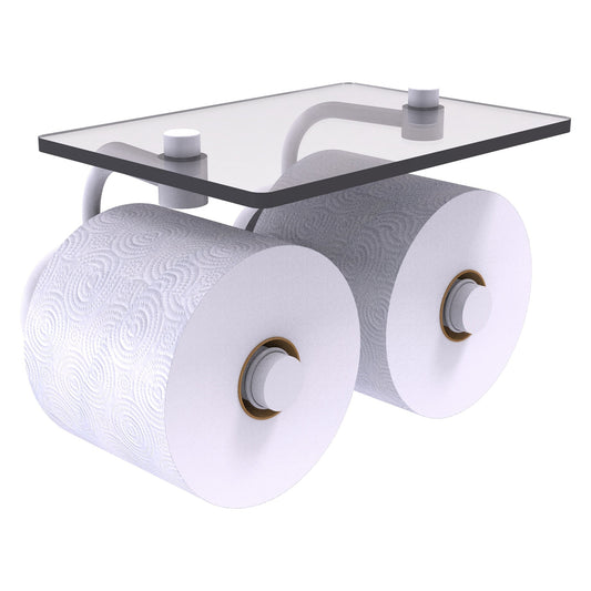 Allied Brass Prestige Skyline 8.5" x 7.15" Matte White Solid Brass 2-Roll Toilet Paper Holder With Glass Shelf