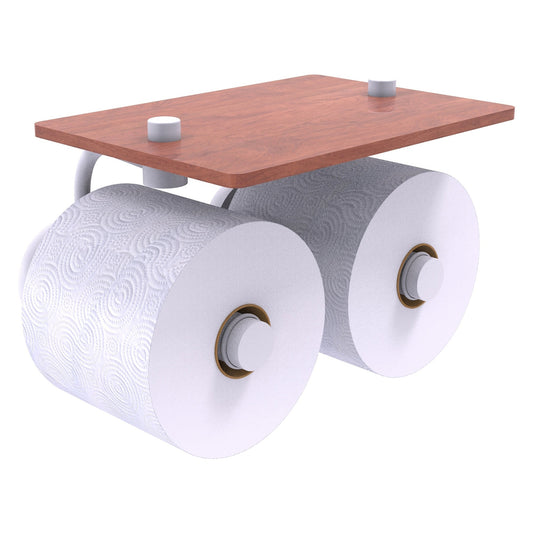 Allied Brass Prestige Skyline 8.5" x 7.15" Matte White Solid Brass 2-Roll Toilet Paper Holder With Wood Shelf