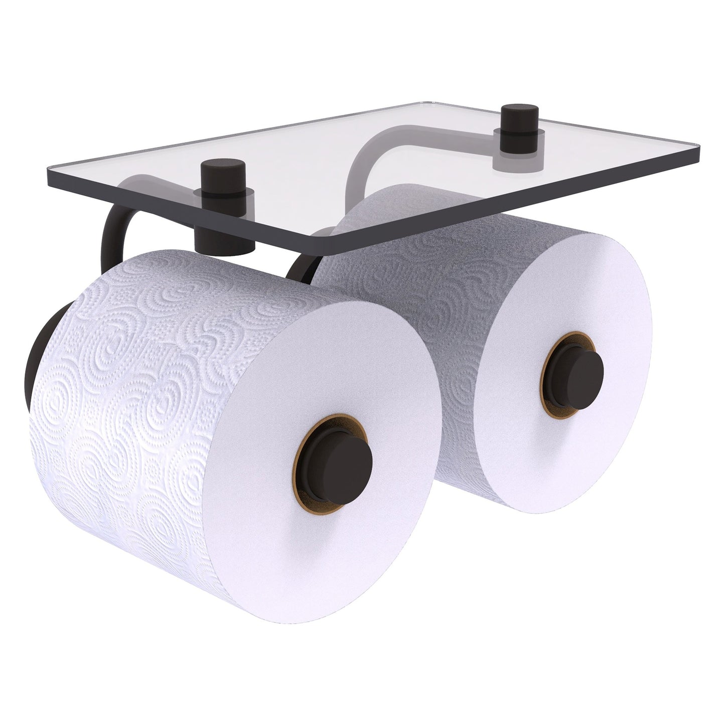 Allied Brass Prestige Skyline 8.5" x 7.15" Oil Rubbed Bronze Solid Brass 2-Roll Toilet Paper Holder With Glass Shelf