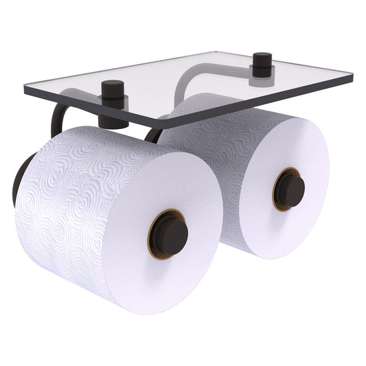 Allied Brass Prestige Skyline 8.5" x 7.15" Oil Rubbed Bronze Solid Brass 2-Roll Toilet Paper Holder With Glass Shelf