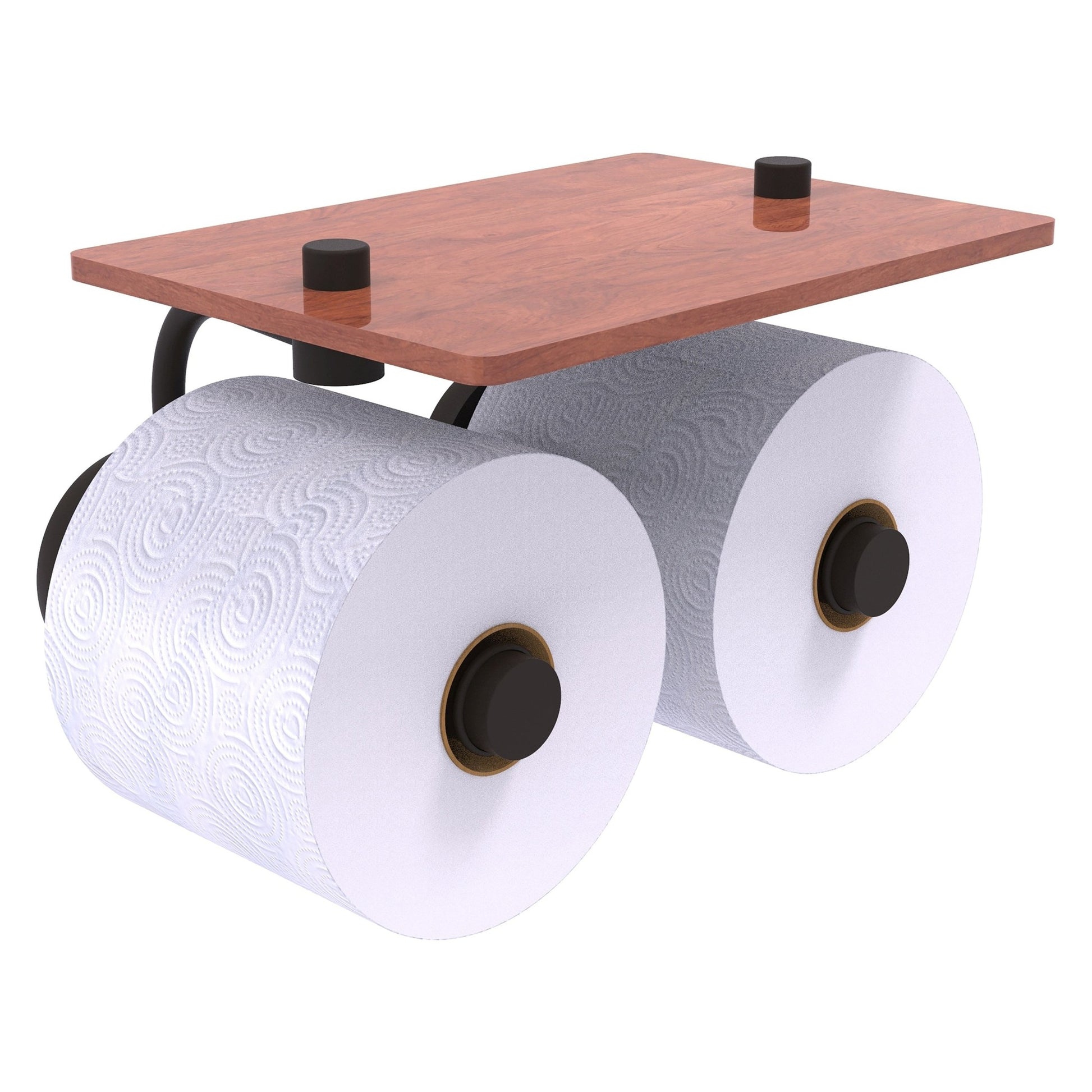 Allied Brass Prestige Skyline 8.5" x 7.15" Oil Rubbed Bronze Solid Brass 2-Roll Toilet Paper Holder With Wood Shelf