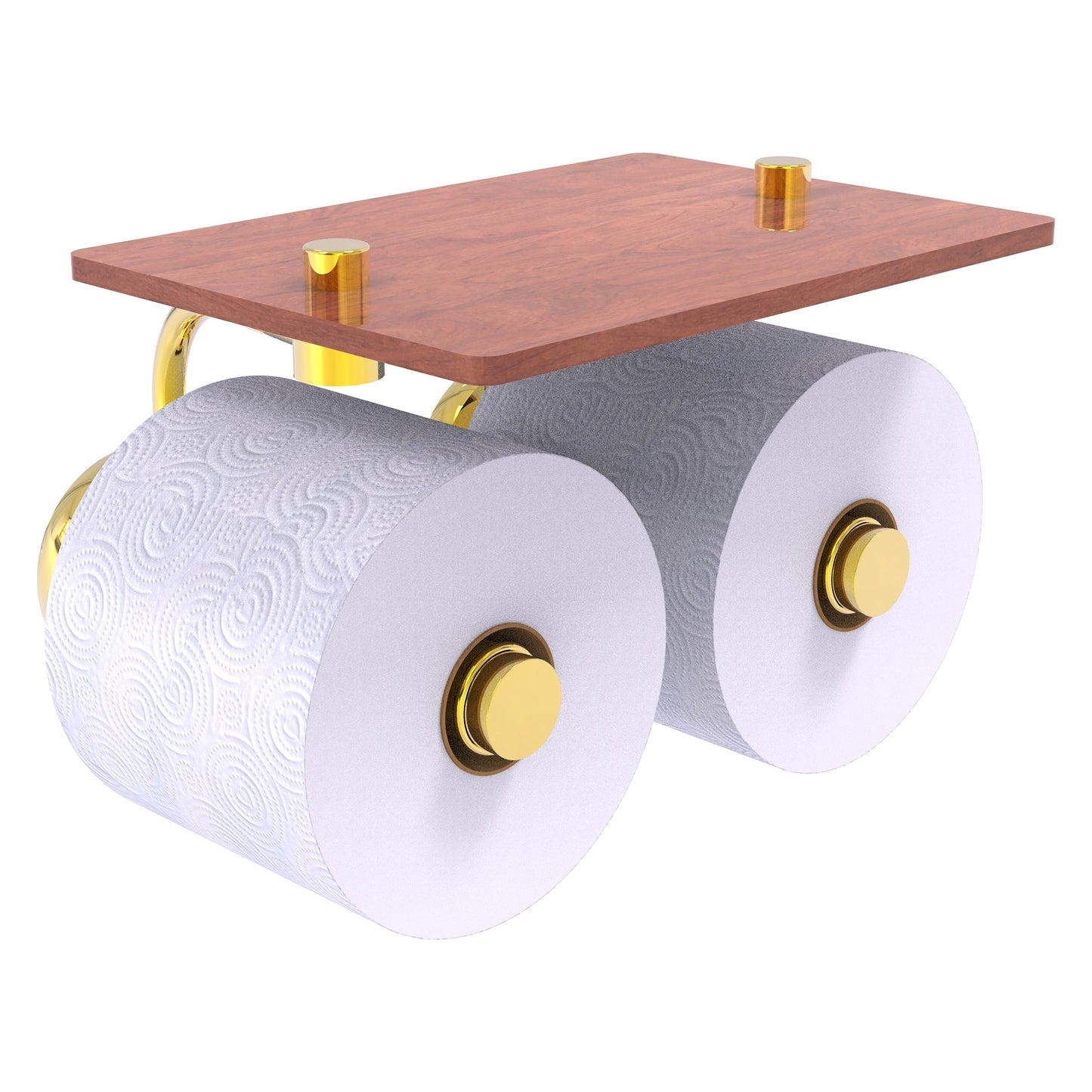 Allied Brass Prestige Skyline 8.5" x 7.15" Polished Brass Solid Brass 2-Roll Toilet Paper Holder With Wood Shelf