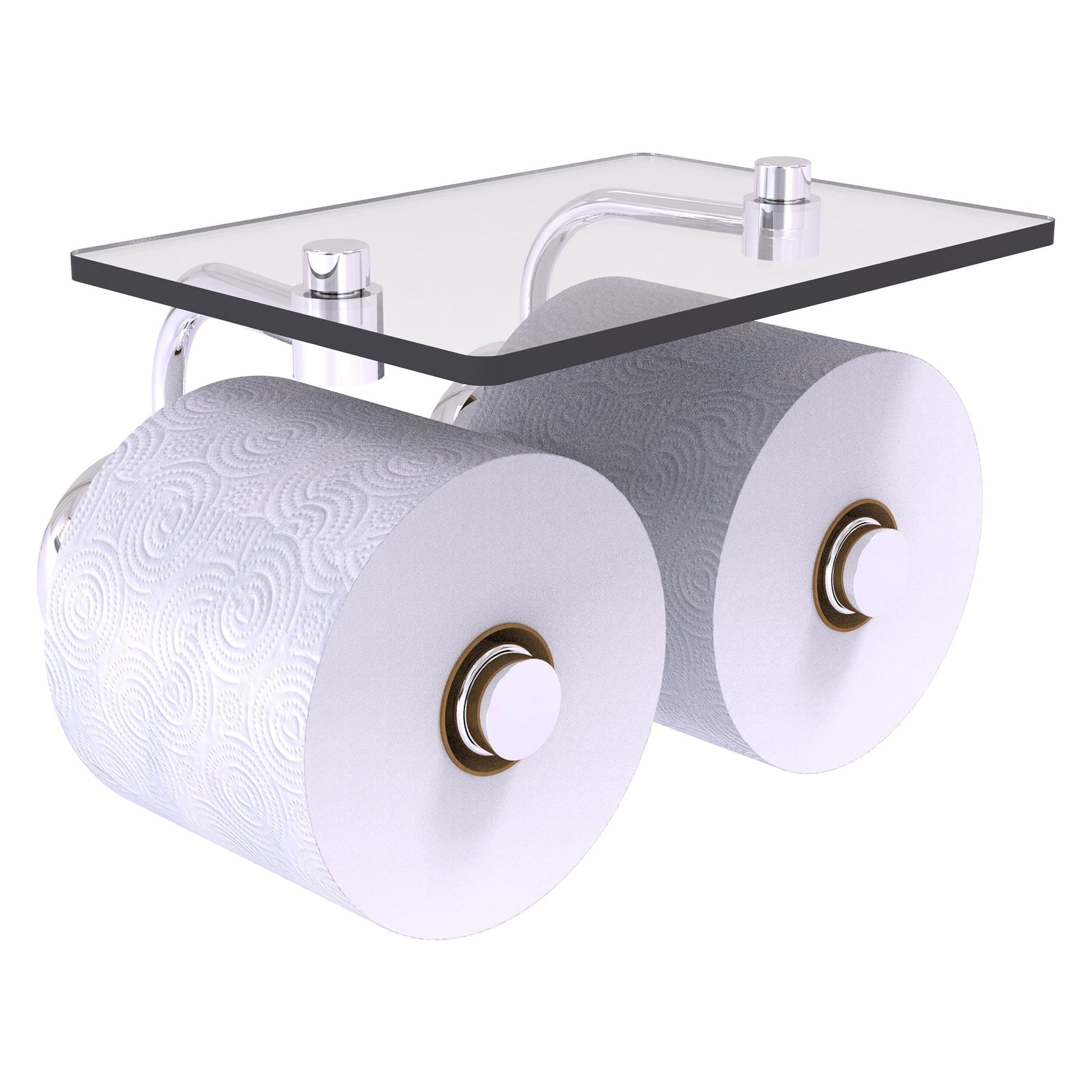 Allied Brass Prestige Skyline 8.5" x 7.15" Polished Chrome Solid Brass 2-Roll Toilet Paper Holder With Glass Shelf