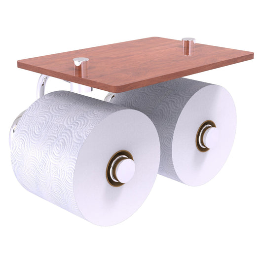 Allied Brass Prestige Skyline 8.5" x 7.15" Polished Chrome Solid Brass 2-Roll Toilet Paper Holder With Wood Shelf
