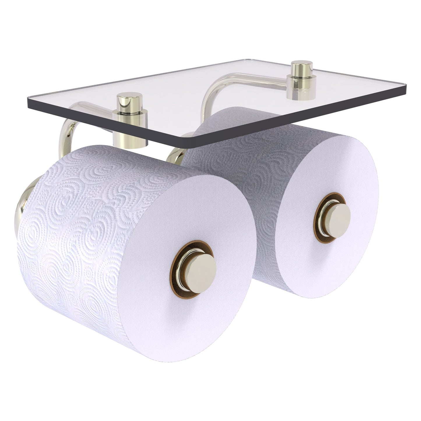 Allied Brass Prestige Skyline 8.5" x 7.15" Polished Nickel Solid Brass 2-Roll Toilet Paper Holder With Glass Shelf