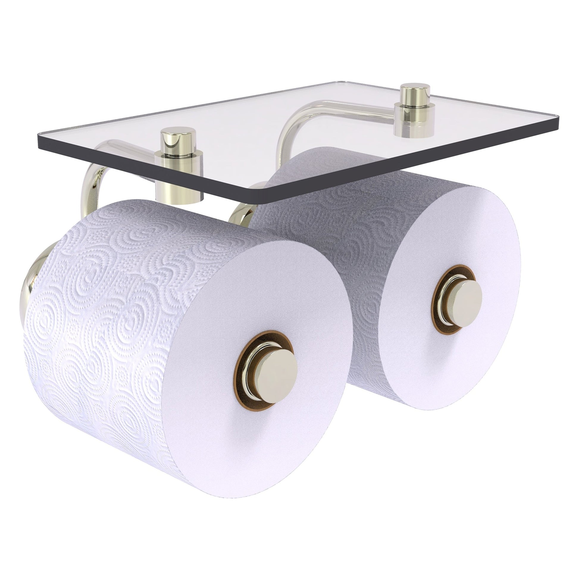 Allied Brass Prestige Skyline 8.5" x 7.15" Polished Nickel Solid Brass 2-Roll Toilet Paper Holder With Glass Shelf