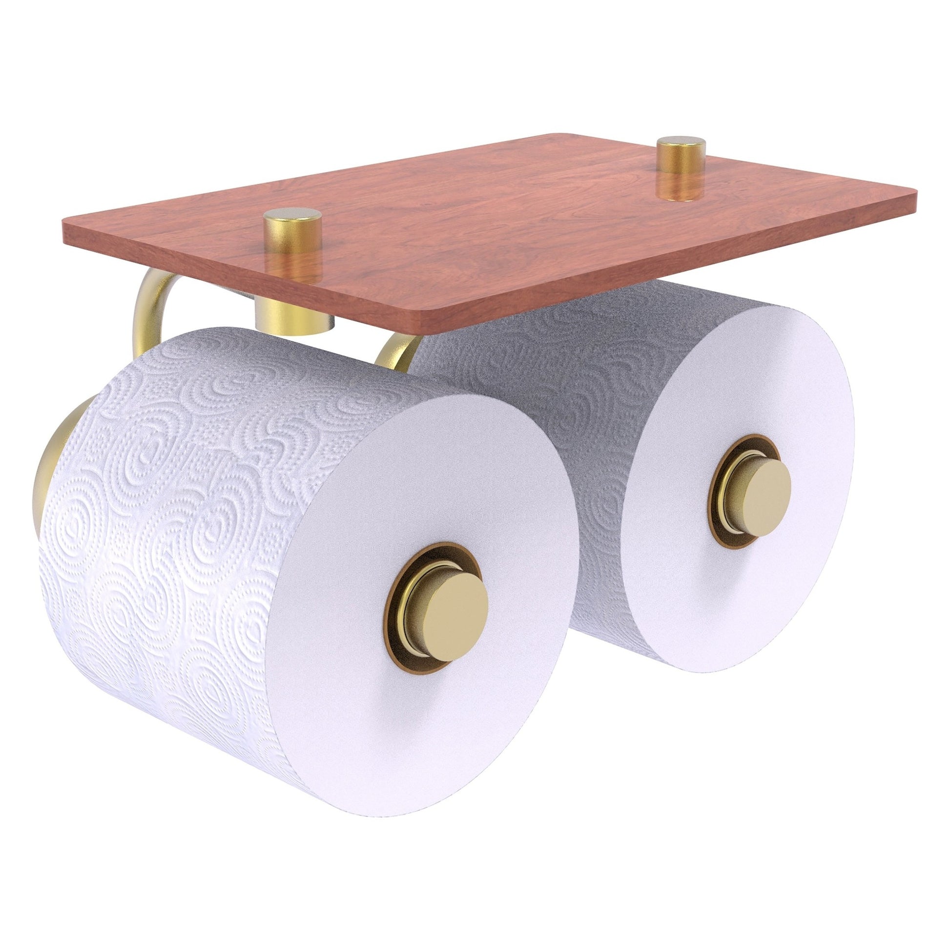 Allied Brass Prestige Skyline 8.5" x 7.15" Satin Brass Solid Brass 2-Roll Toilet Paper Holder With Wood Shelf