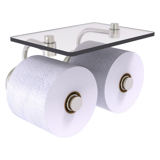 Allied Brass Prestige Skyline 8.5" x 7.15" Satin Nickel Solid Brass 2-Roll Toilet Paper Holder With Glass Shelf