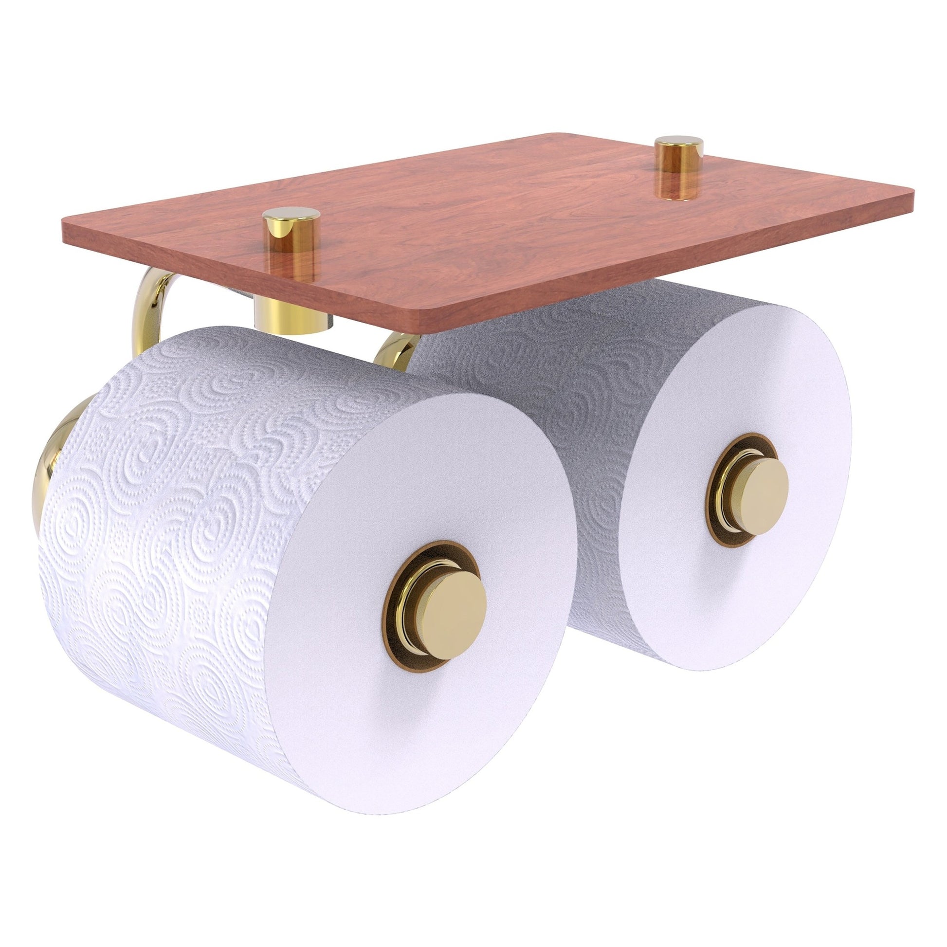 Allied Brass Prestige Skyline 8.5" x 7.15" Unlacquered Brass Solid Brass 2-Roll Toilet Paper Holder With Wood Shelf