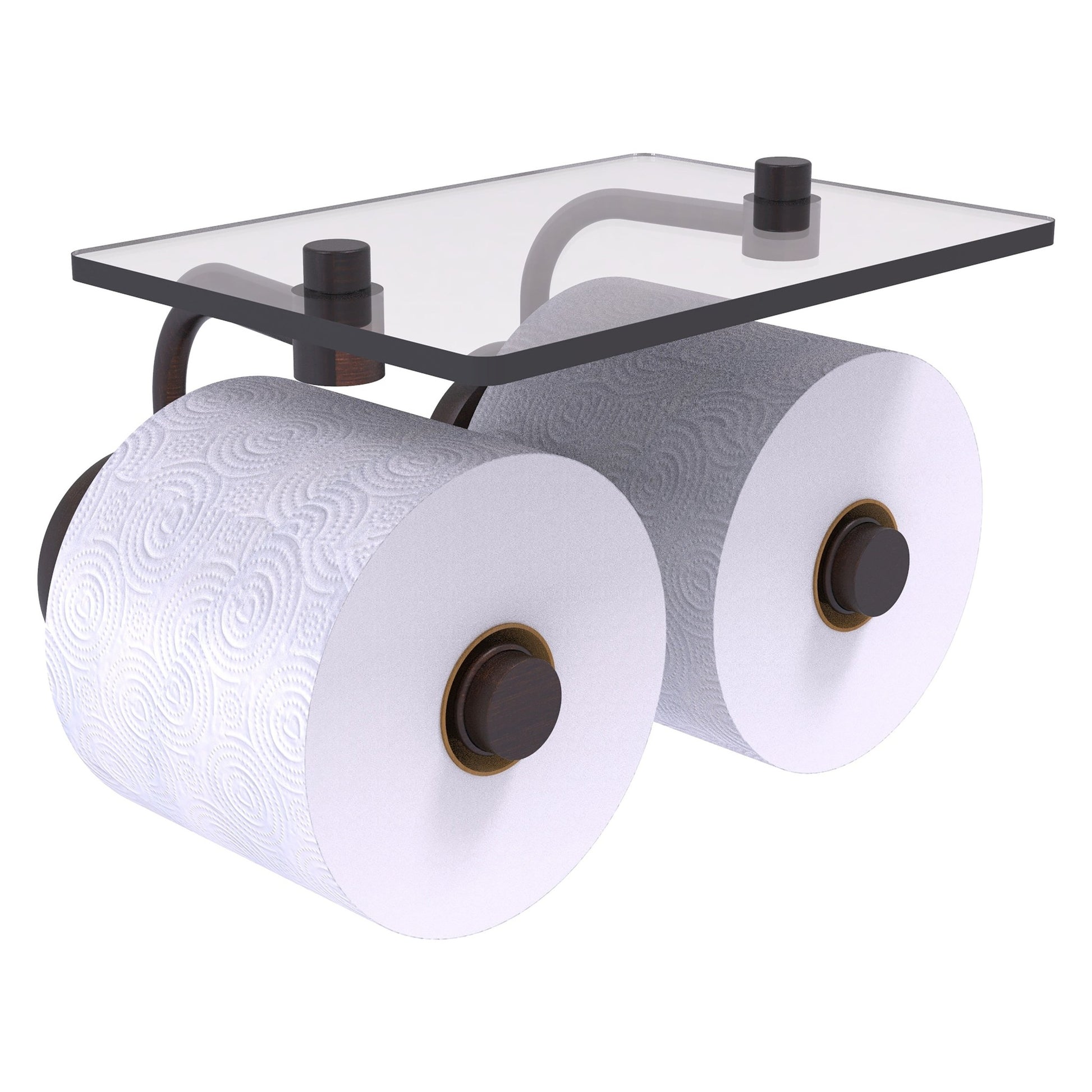 Allied Brass Prestige Skyline 8.5" x 7.15" Venetian Bronze Solid Brass 2-Roll Toilet Paper Holder With Glass Shelf