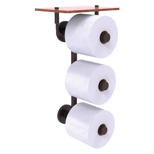 Allied Brass Prestige Skyline 8.8" x 7.8" Antique Bronze Solid Brass 3-Roll Toilet Paper Holder With Wood Shelf
