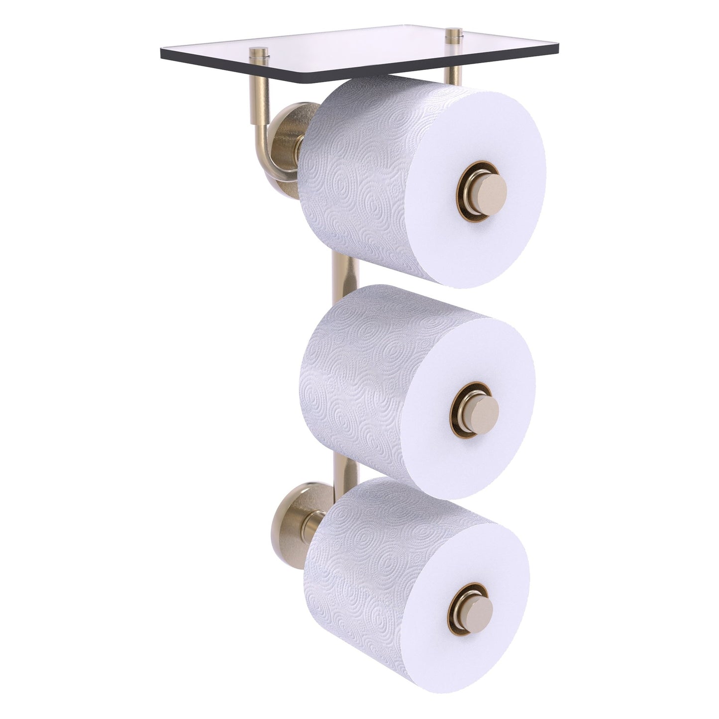 Allied Brass Prestige Skyline 8.8" x 7.8" Antique Pewter Solid Brass 3-Roll Toilet Paper Holder With Glass Shelf