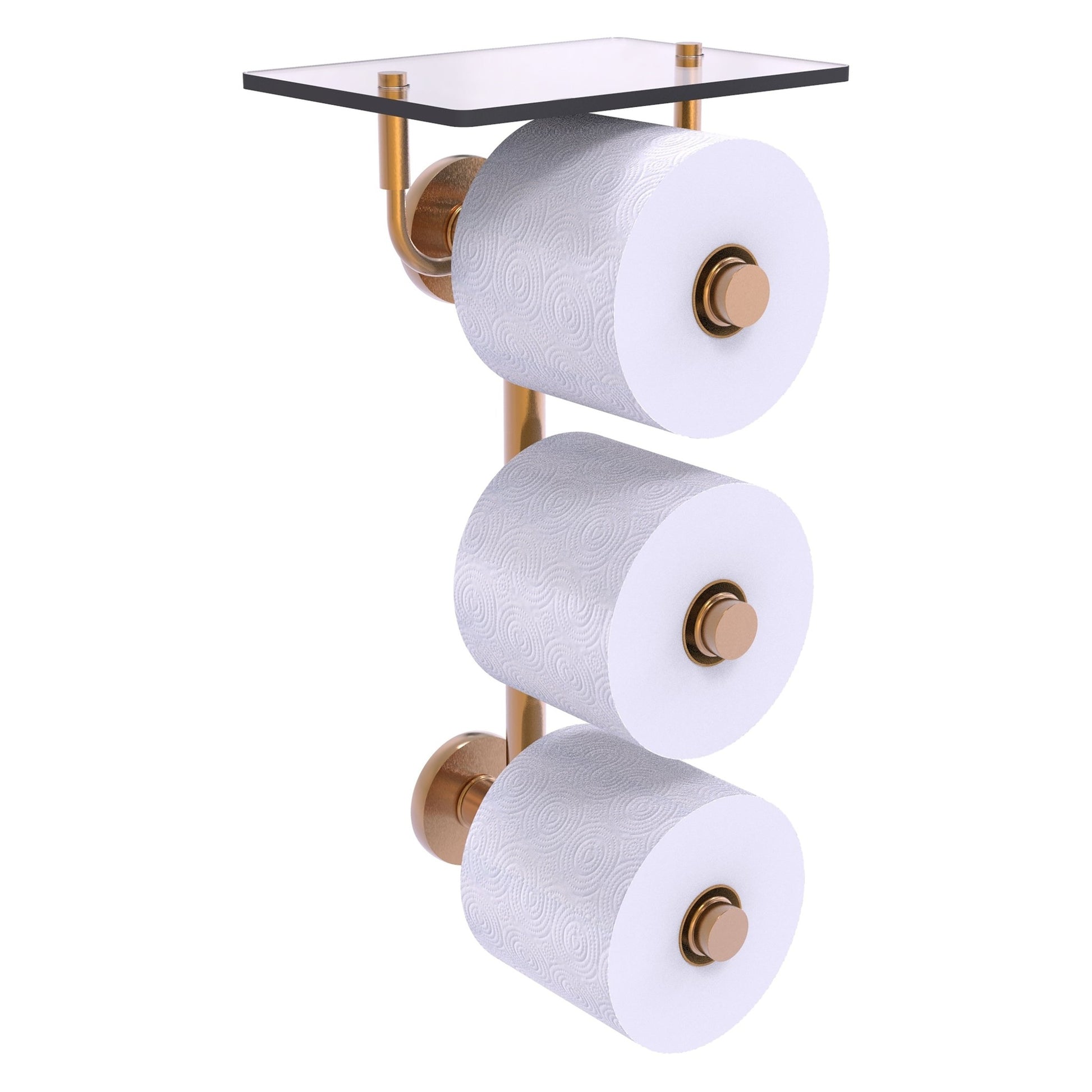 Allied Brass Prestige Skyline 8.8" x 7.8" Brushed Bronze Solid Brass 3-Roll Toilet Paper Holder With Glass Shelf