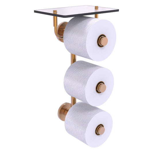 Allied Brass Prestige Skyline 8.8" x 7.8" Brushed Bronze Solid Brass 3-Roll Toilet Paper Holder With Glass Shelf