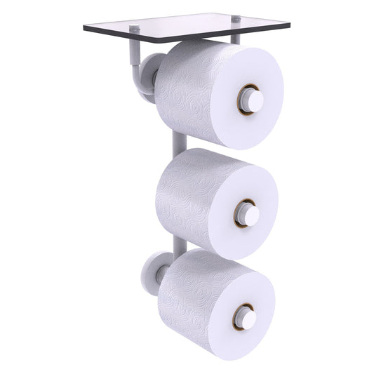 Allied Brass Prestige Skyline 8.8" x 7.8" Matte White Solid Brass 3-Roll Toilet Paper Holder With Glass Shelf