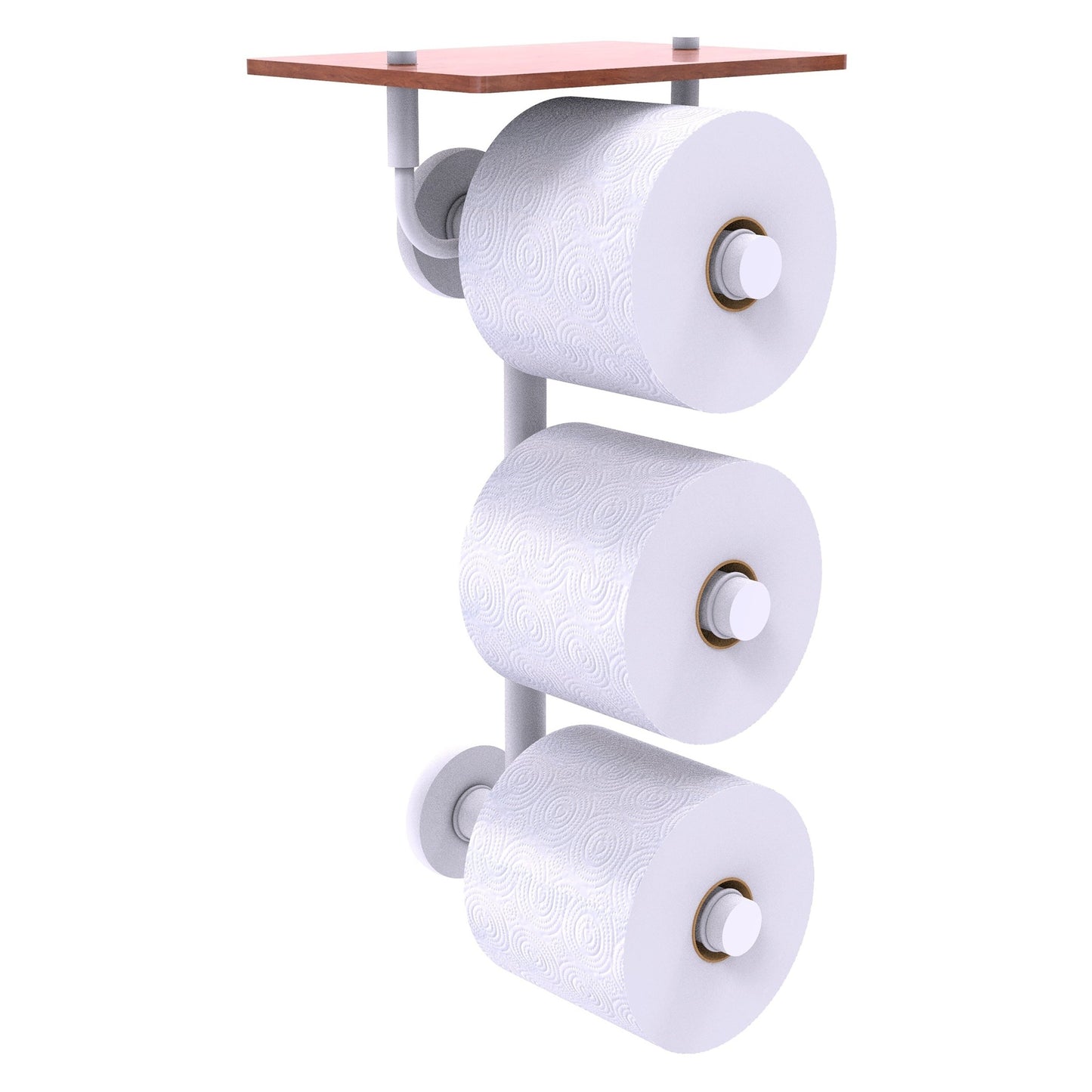 Allied Brass Prestige Skyline 8.8" x 7.8" Matte White Solid Brass 3-Roll Toilet Paper Holder With Wood Shelf