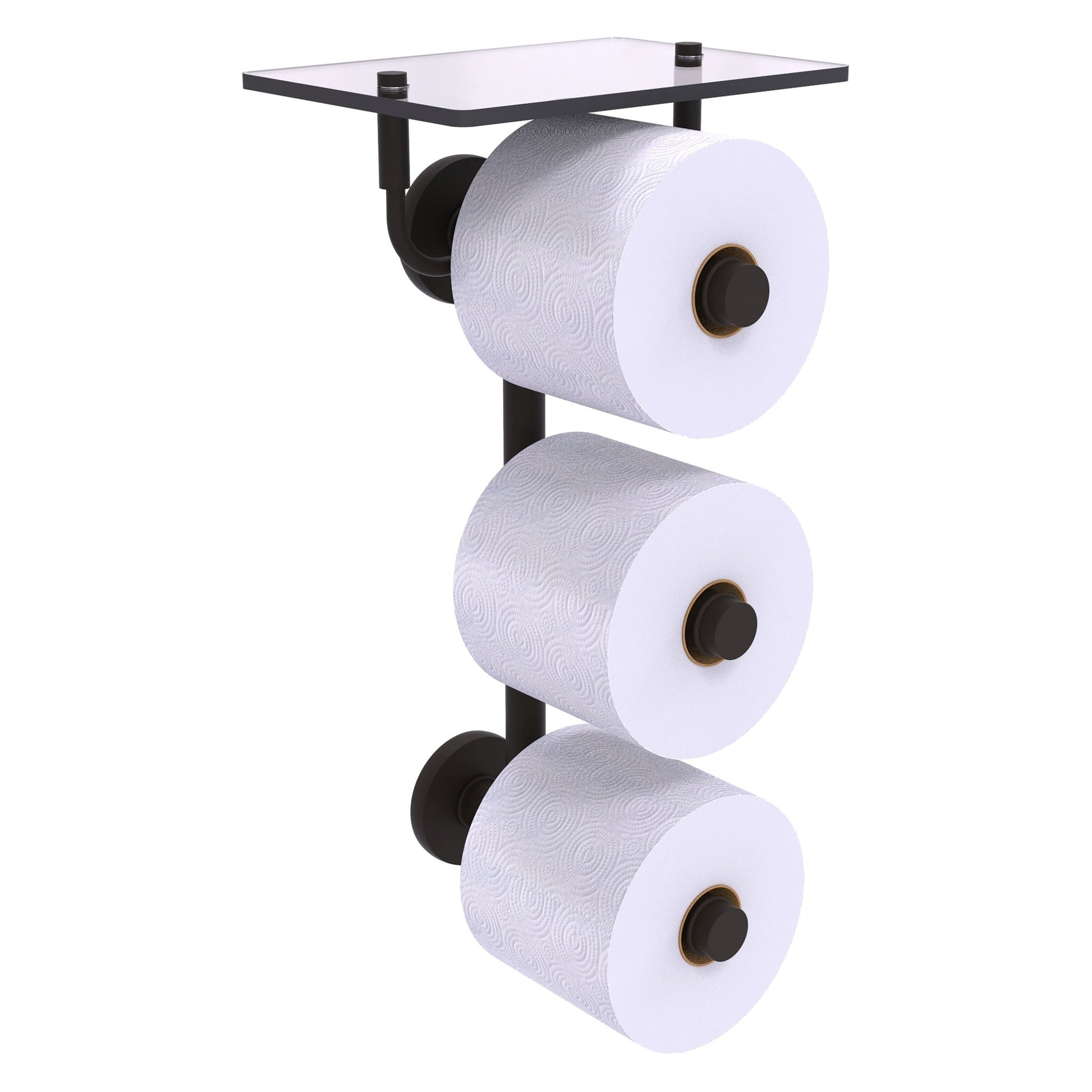 Allied Brass Prestige Skyline 8.8" x 7.8" Oil Rubbed Bronze Solid Brass 3-Roll Toilet Paper Holder With Glass Shelf