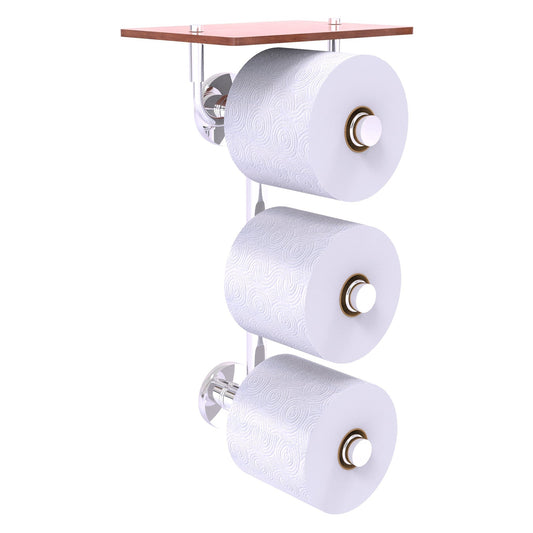 Allied Brass Prestige Skyline 8.8" x 7.8" Polished Chrome Solid Brass 3-Roll Toilet Paper Holder With Wood Shelf