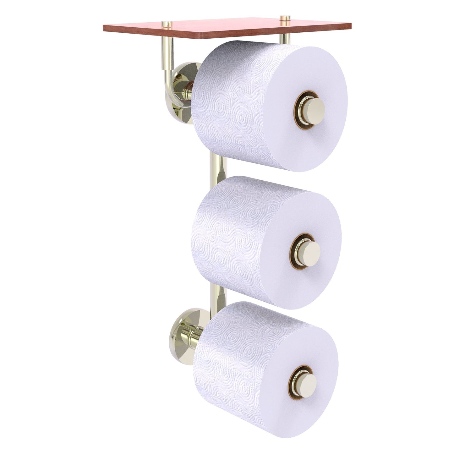 Allied Brass Prestige Skyline 8.8" x 7.8" Polished Nickel Solid Brass 3-Roll Toilet Paper Holder With Wood Shelf