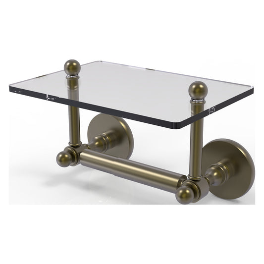 Allied Brass Prestige Skyline 9.3" x 6" Antique Brass Solid Brass Two-Post Toilet Tissue Holder With Glass Shelf
