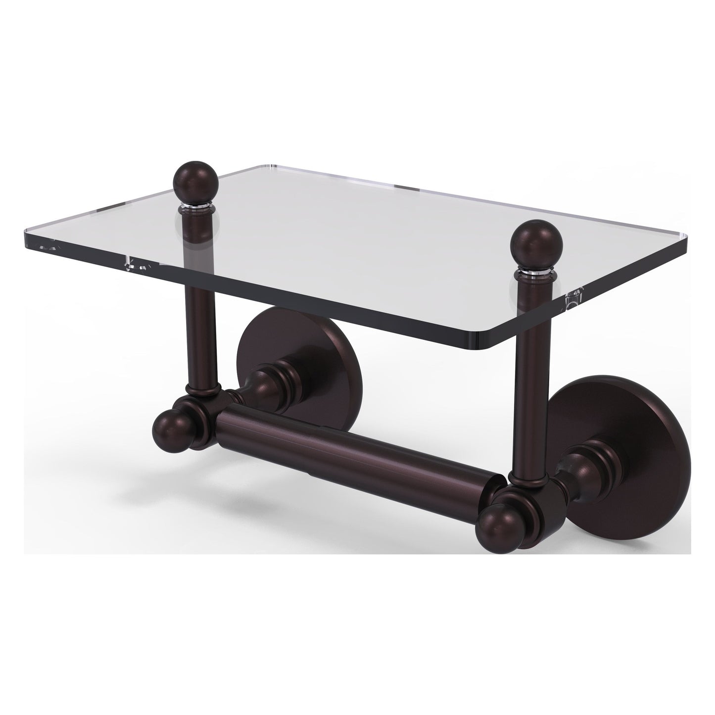 Allied Brass Prestige Skyline 9.3" x 6" Antique Bronze Solid Brass Two-Post Toilet Tissue Holder With Glass Shelf