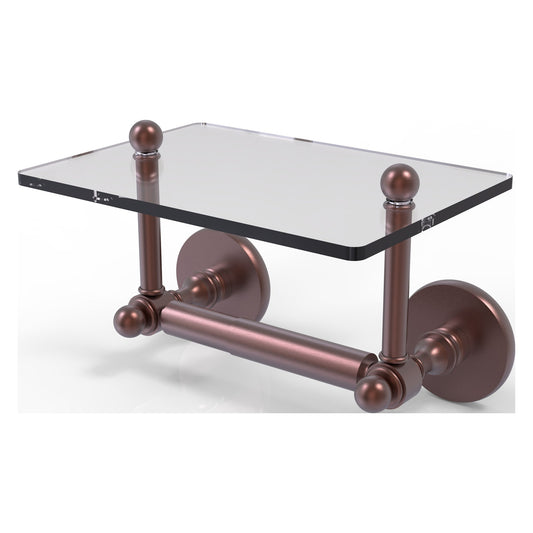 Allied Brass Prestige Skyline 9.3" x 6" Antique Copper Solid Brass Two-Post Toilet Tissue Holder With Glass Shelf