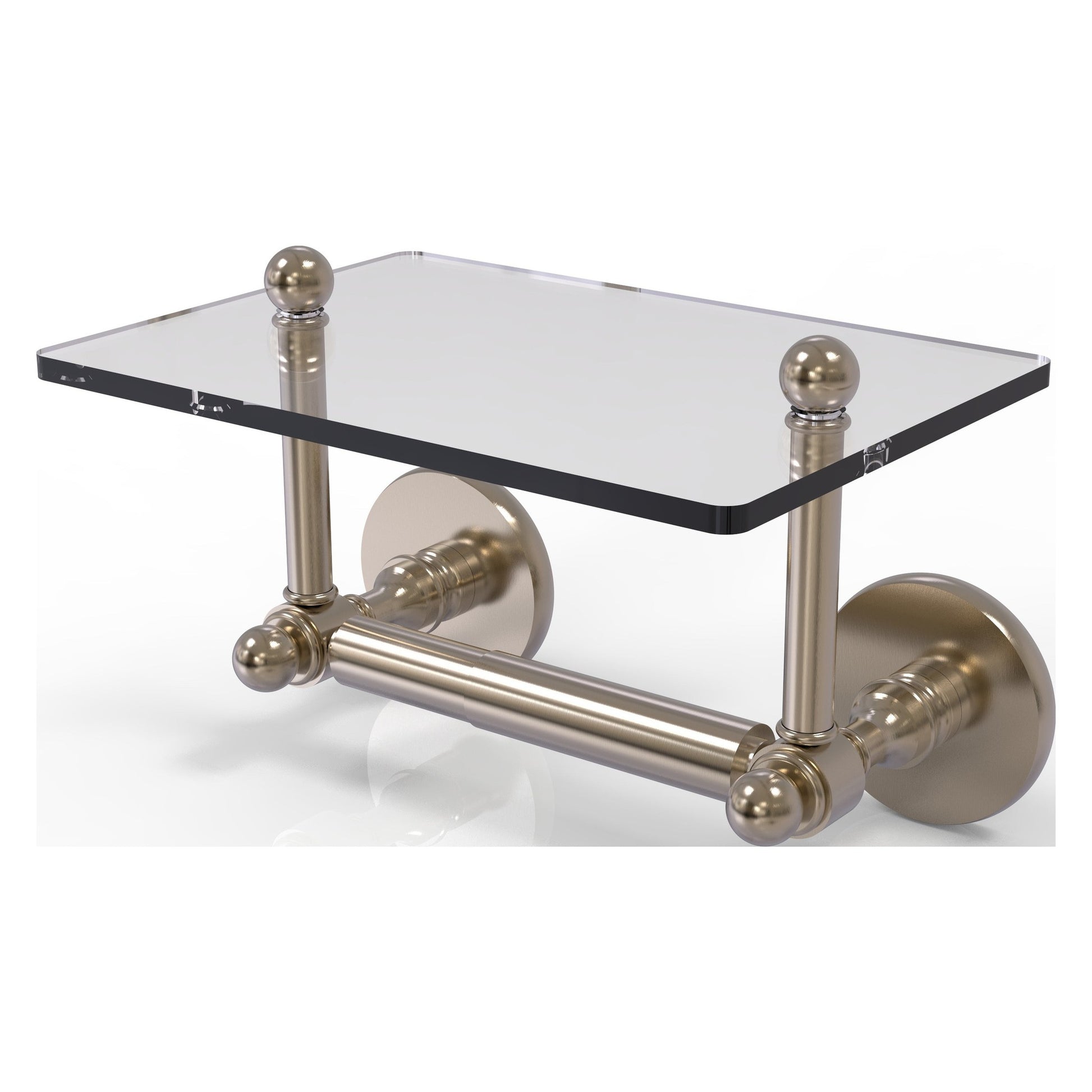 Allied Brass Prestige Skyline 9.3" x 6" Antique Pewter Solid Brass Two-Post Toilet Tissue Holder With Glass Shelf
