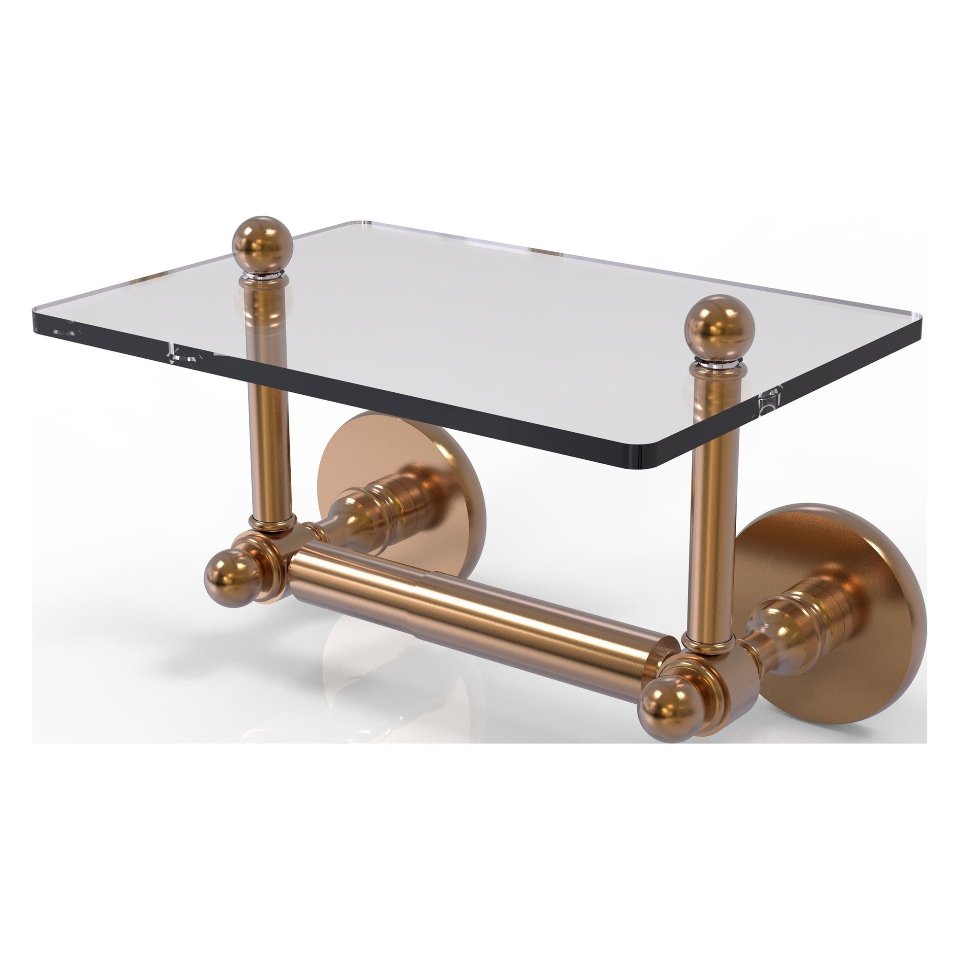 Allied Brass Prestige Skyline 9.3" x 6" Brushed Bronze Solid Brass Two-Post Toilet Tissue Holder With Glass Shelf