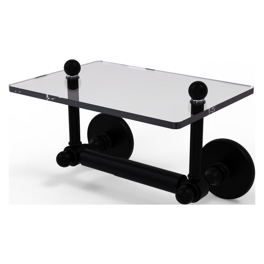 Allied Brass Prestige Skyline 9.3" x 6" Matte Black Solid Brass Two-Post Toilet Tissue Holder With Glass Shelf