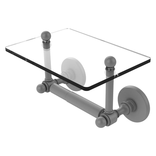 Allied Brass Prestige Skyline 9.3" x 6" Matte Gray Solid Brass Two-Post Toilet Tissue Holder With Glass Shelf