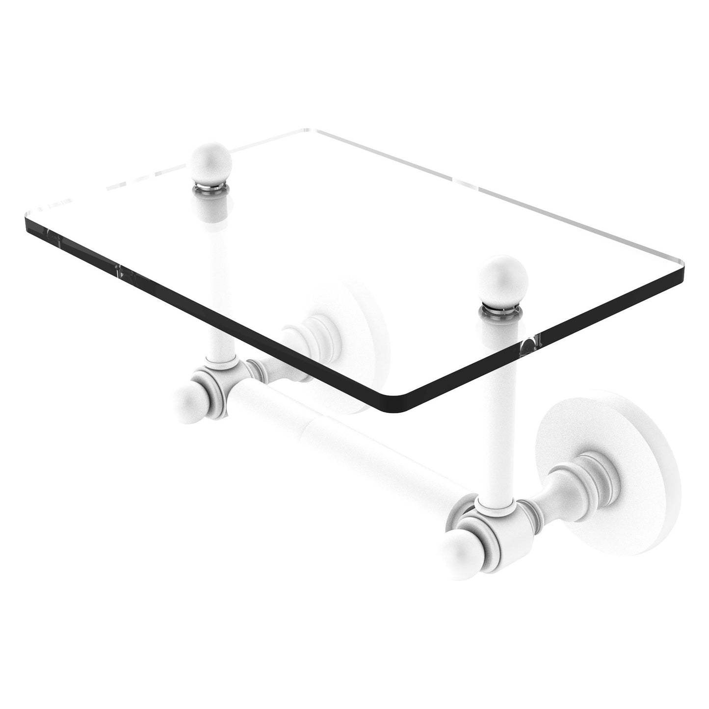 Allied Brass Prestige Skyline 9.3" x 6" Matte White Solid Brass Two-Post Toilet Tissue Holder With Glass Shelf