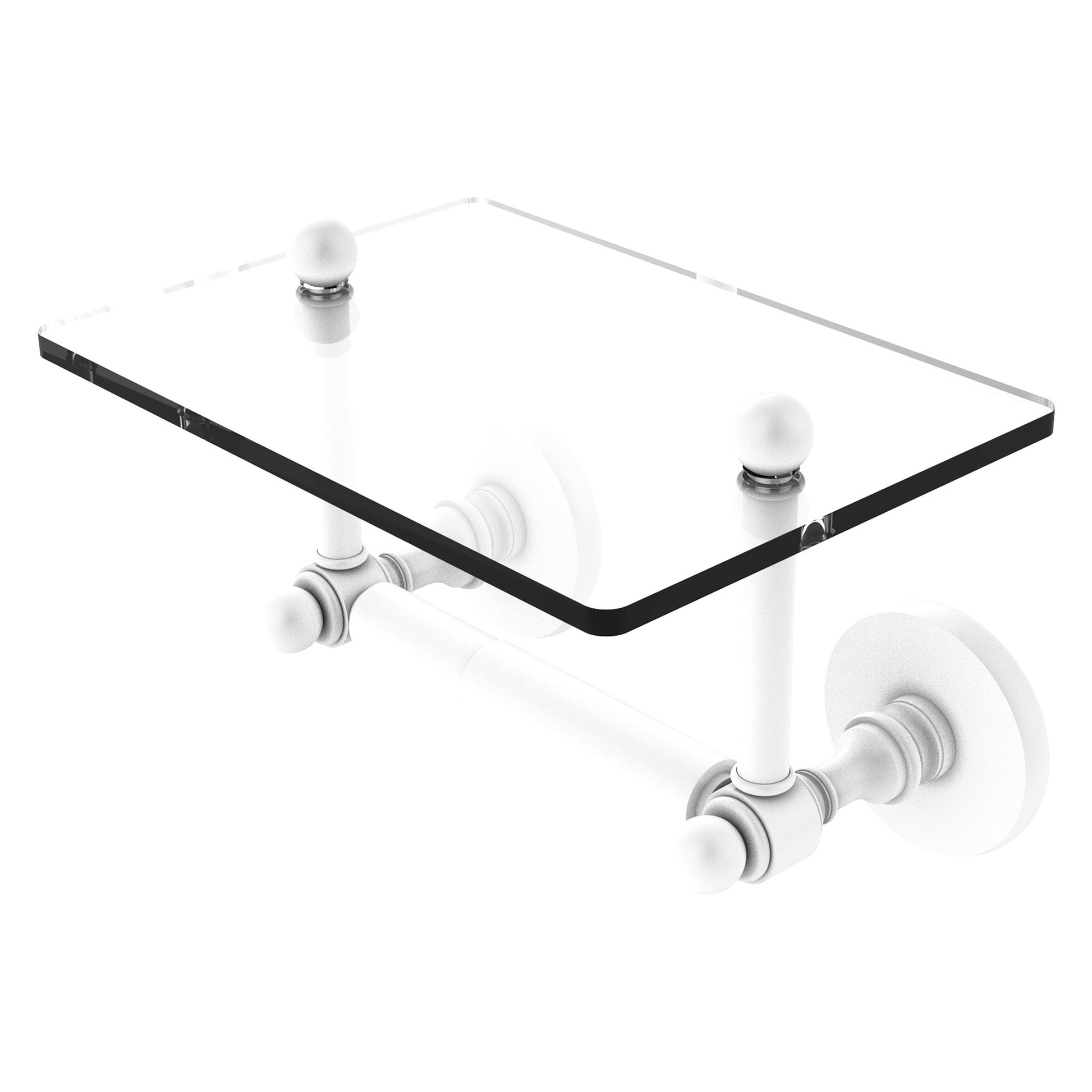 Allied Brass Prestige Skyline 9.3" x 6" Matte White Solid Brass Two-Post Toilet Tissue Holder With Glass Shelf