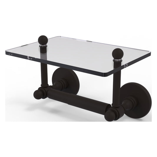 Allied Brass Prestige Skyline 9.3" x 6" Oil Rubbed Bronze Solid Brass Two-Post Toilet Tissue Holder With Glass Shelf