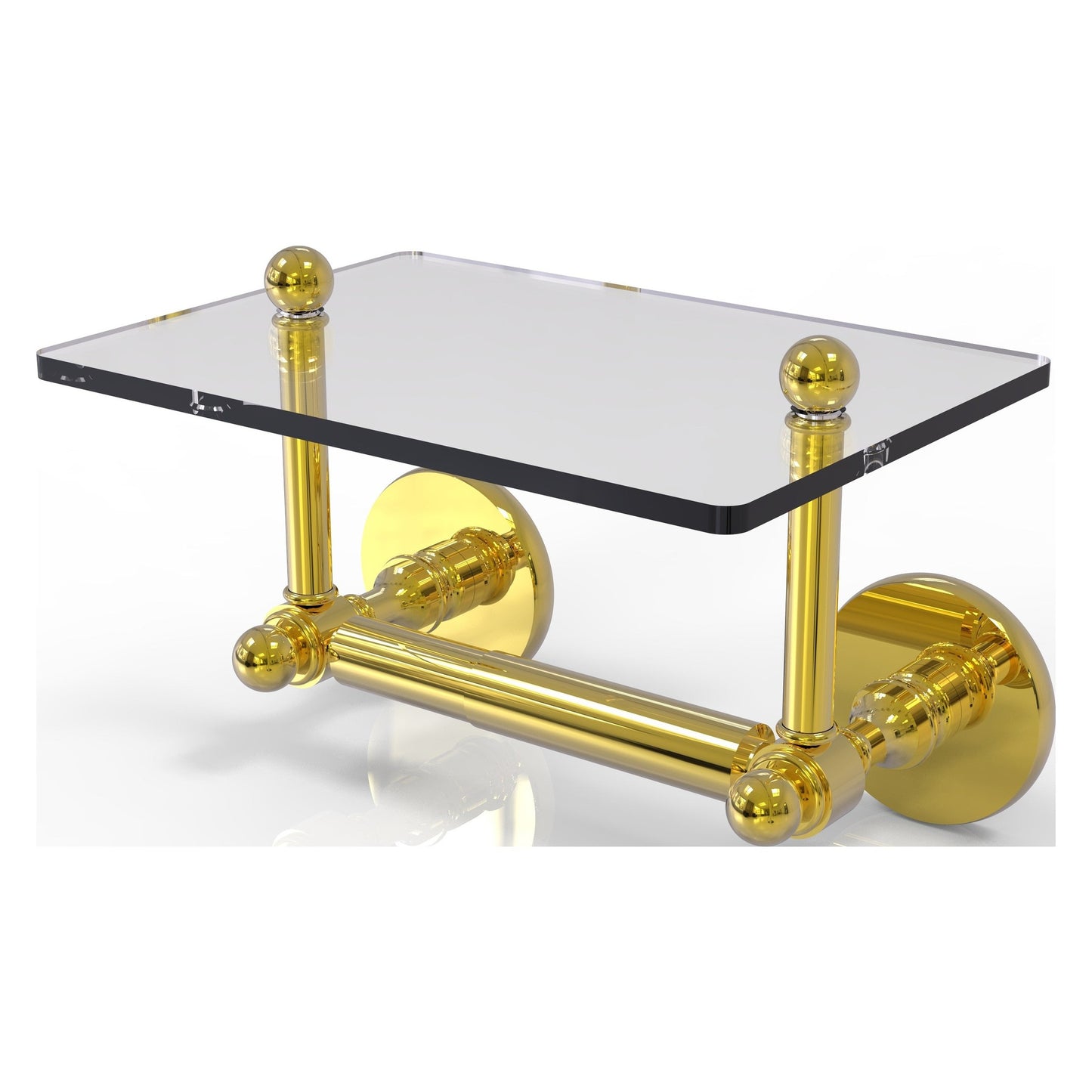 Allied Brass Prestige Skyline 9.3" x 6" Polished Brass Solid Brass Two-Post Toilet Tissue Holder With Glass Shelf