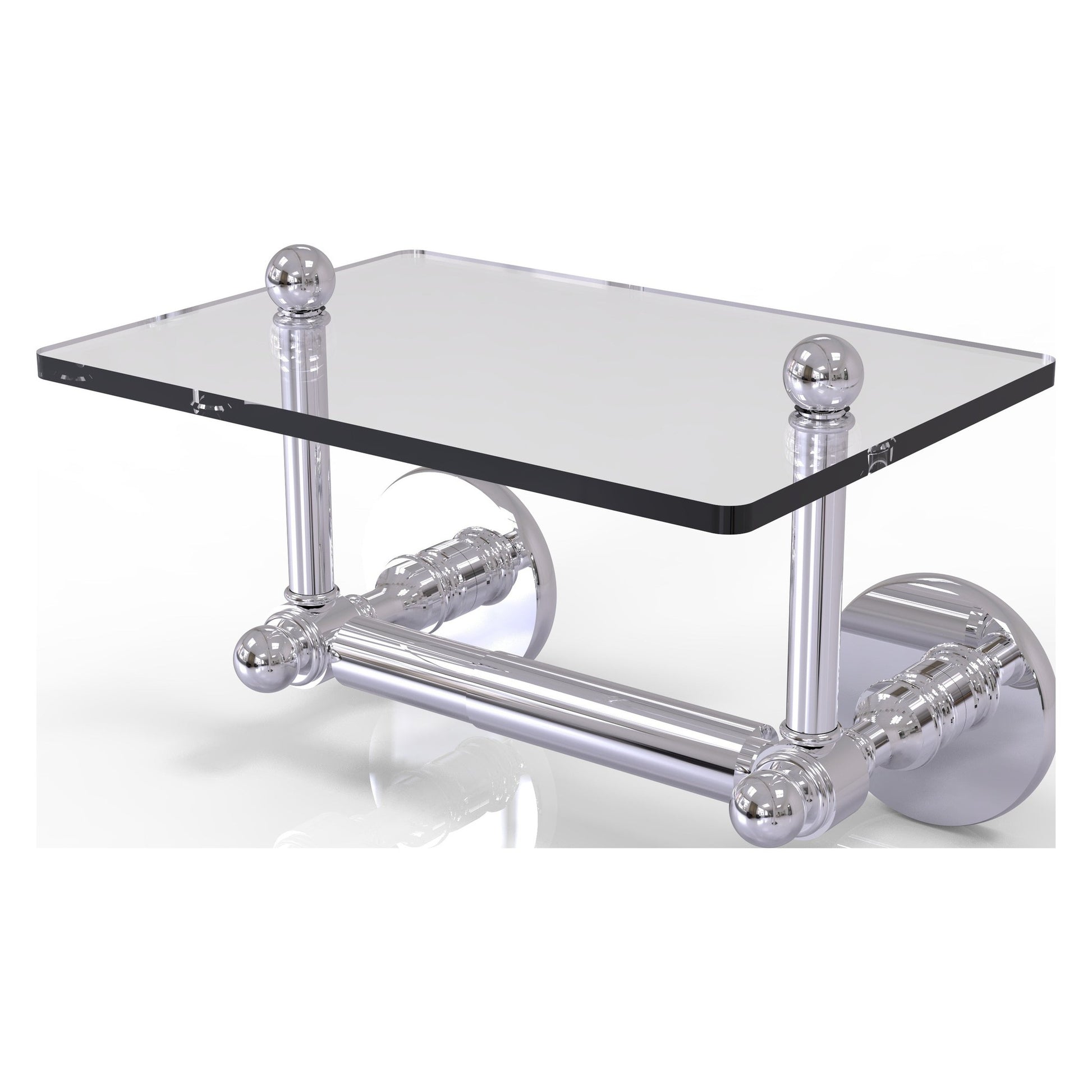 Allied Brass Prestige Skyline 9.3" x 6" Polished Chrome Solid Brass Two-Post Toilet Tissue Holder With Glass Shelf