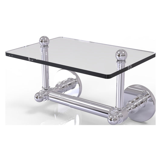 Allied Brass Prestige Skyline 9.3" x 6" Polished Chrome Solid Brass Two-Post Toilet Tissue Holder With Glass Shelf