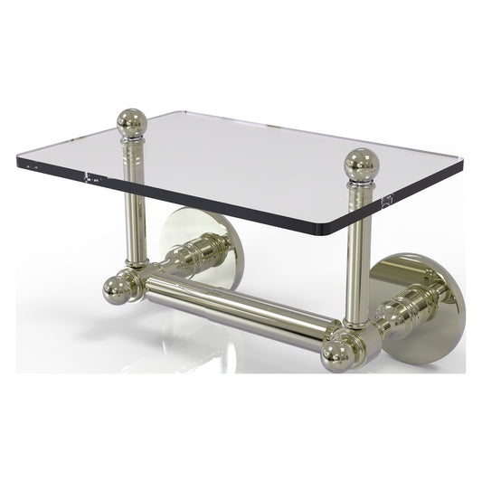 Allied Brass Prestige Skyline 9.3" x 6" Polished Nickel Solid Brass Two-Post Toilet Tissue Holder With Glass Shelf