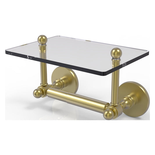Allied Brass Prestige Skyline 9.3" x 6" Satin Brass Solid Brass Two-Post Toilet Tissue Holder With Glass Shelf