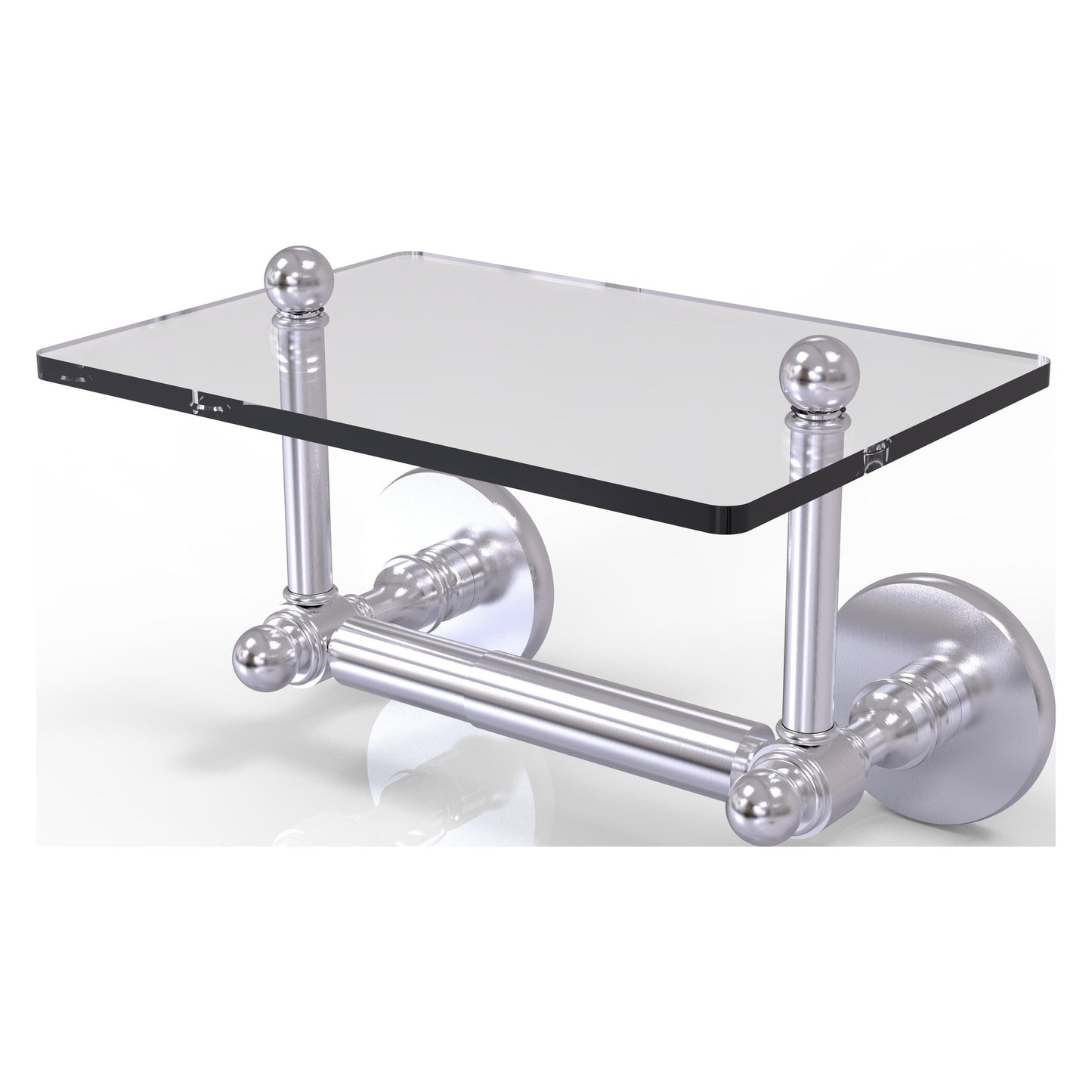 Allied Brass Prestige Skyline 9.3" x 6" Satin Chrome Solid Brass Two-Post Toilet Tissue Holder With Glass Shelf