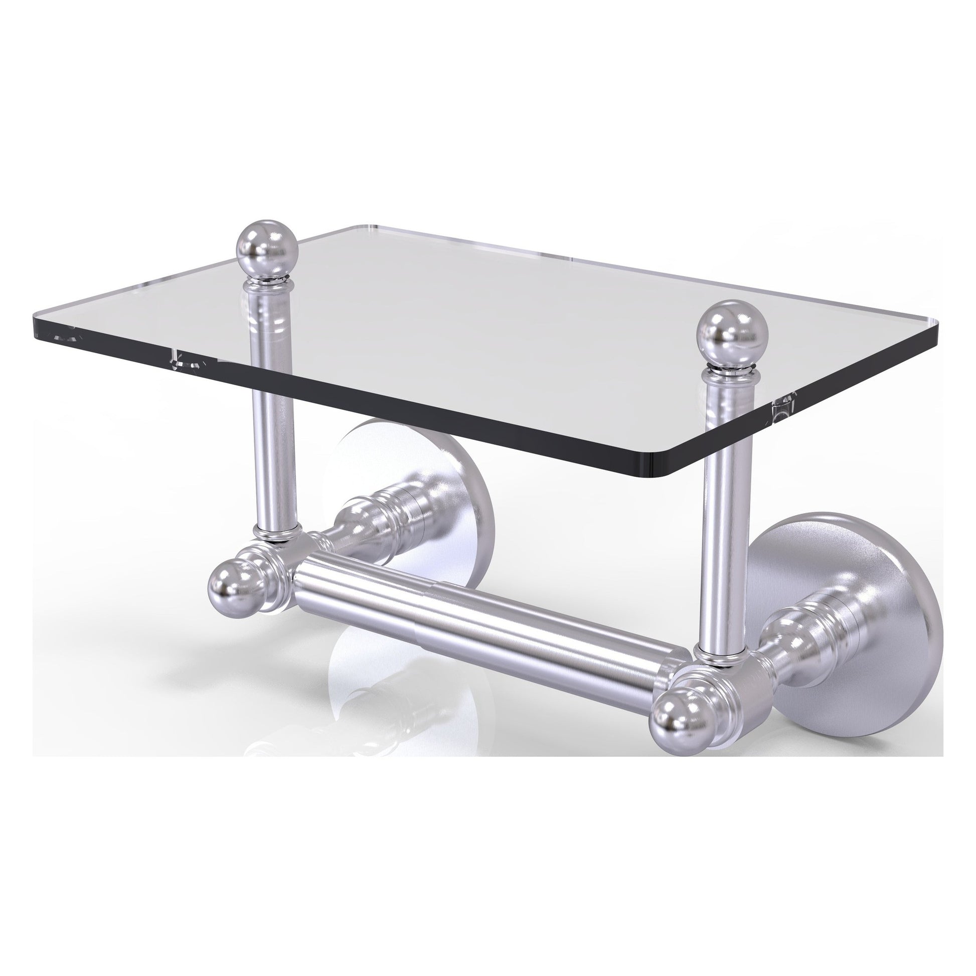 Allied Brass Prestige Skyline 9.3" x 6" Satin Chrome Solid Brass Two-Post Toilet Tissue Holder With Glass Shelf