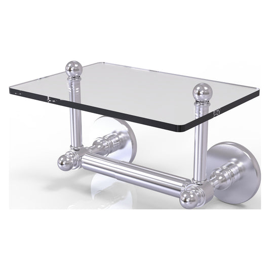 Allied Brass Prestige Skyline 9.3" x 6" Satin Chrome Solid Brass Two-Post Toilet Tissue Holder With Glass Shelf