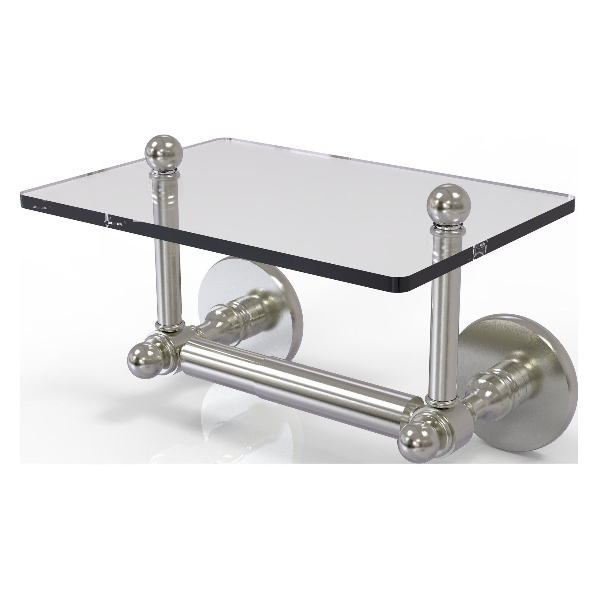 Allied Brass Prestige Skyline 9.3" x 6" Satin Nickel Solid Brass Two-Post Toilet Tissue Holder With Glass Shelf