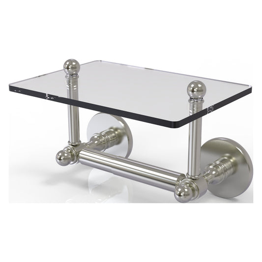 Allied Brass Prestige Skyline 9.3" x 6" Satin Nickel Solid Brass Two-Post Toilet Tissue Holder With Glass Shelf