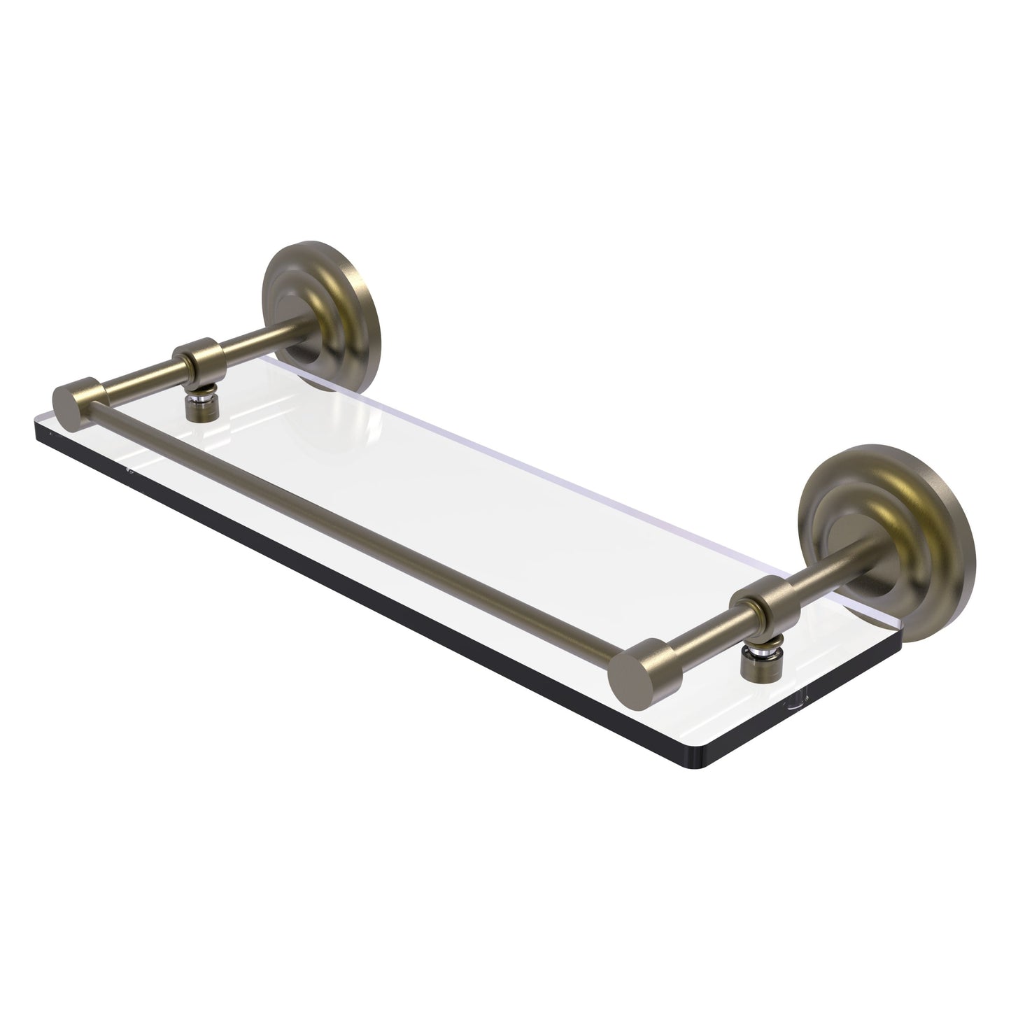 Allied Brass Que New 16" x 5" Antique Brass Solid Brass 16-Inch Tempered Glass Shelf With Gallery Rail