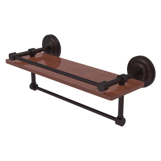 Allied Brass Que New 16" x 5" Antique Bronze Solid Brass 16-Inch IPE Ironwood Shelf With Gallery Rail and Towel Bar