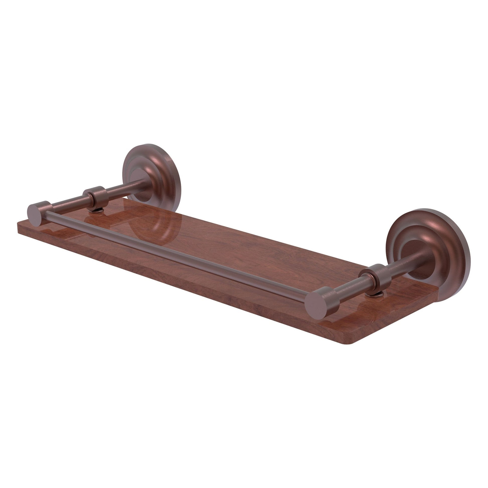 Allied Brass Que New 16" x 5" Antique Copper Solid Brass 16-Inch Solid IPE Ironwood Shelf With Gallery Rail