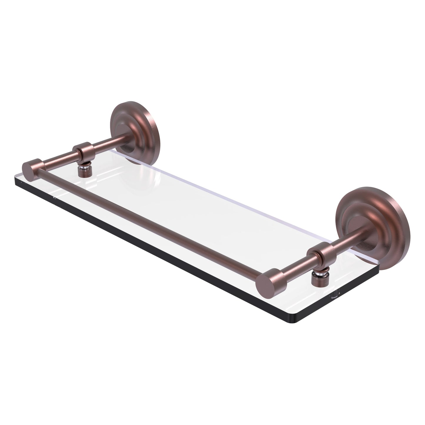 Allied Brass Que New 16" x 5" Antique Copper Solid Brass 16-Inch Tempered Glass Shelf With Gallery Rail