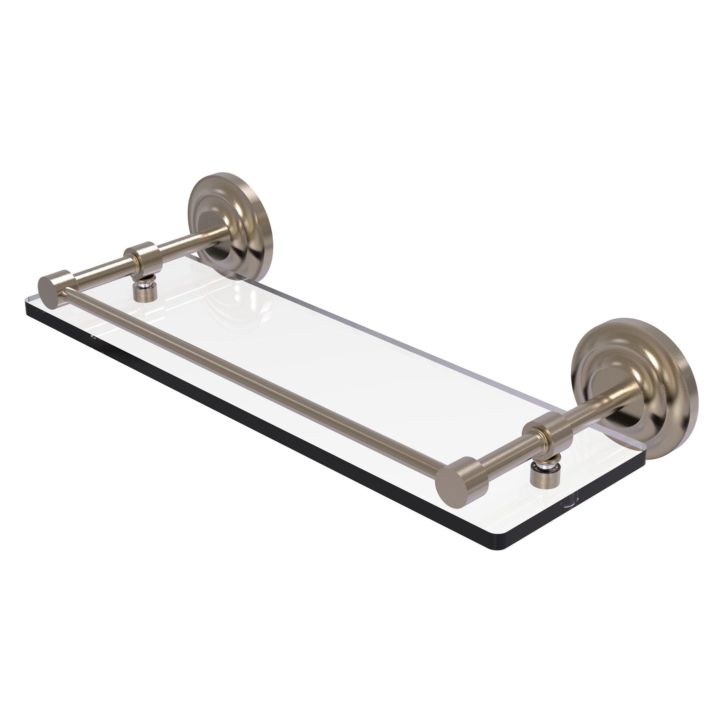 Allied Brass Que New 16" x 5" Antique Pewter Solid Brass 16-Inch Tempered Glass Shelf With Gallery Rail